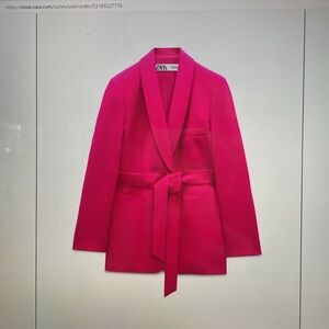 NWT - Zara Belted Tuxedo Coat - Neon Fuchsia - Large